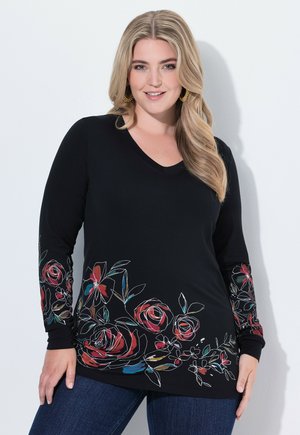 CLASSIC FIT BLUMENMOTIVE - T-shirt à manches longues - black