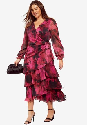 Friends Like These REGULAR FIT - CURVE LONG SLEEVE PRINTED RUFFLE WRAP MIDI - Freizeitkleid - pink