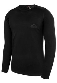 Langarm-T-Shirt in Schwarz aus weichem Material, mit rundem Ausschnitt und dezentem Logo-Detail auf der Brust.