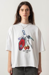 Kaotiko CROPPED WHAT'S YOUR KEY UNISEX - Μπλουζάκι με στάμπα - white