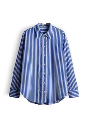 Blauw-wit gestreept shirt met lange mouwen, voorzien van een klassieke kraag, knoopsluiting aan de voorkant en een afgeronde zoom. Glad stof met een regular fit.