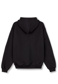 Sudadera negra con bolsillo canguro, capucha con cordones y puños de canalé. Confeccionada en tela suave y texturizada con un corte relajado.