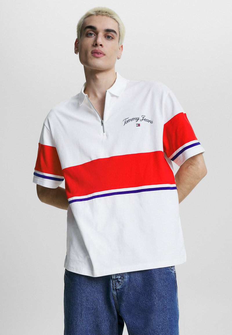 Tommy Jeans MIXED STRIPE RUGBY Polo white/blanc ZALANDO.FR