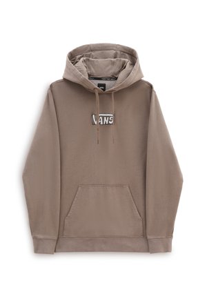 Bluza z kapturem Vans w kolorze taupe z przednią kieszenią kangurką, kapturem ze sznurkiem oraz naszywką z logo Vans na środku klatki piersiowej.