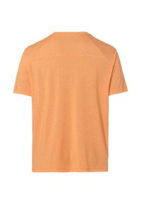 T-shirt arancione a maniche corte, tessuto leggero, collo rotondo, cuciture piatte e una sottile texture heather con un piccolo dettaglio del logo sul retro.