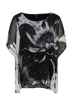 Ulla Popken DOUBLE ÉPAISSEUR DÉCOLLETÉ ROND MANCHES COURTES IMPRIMÉ À FLEURS - Blouse - -