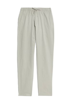 Lichtgrijze, elastische taillebandbroek met een trekkoord, met een rechtvallend design en twee zijzakken. Zachte katoen stof.