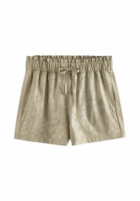 Beige színű rövidnadrág, rugalmas derékkal, zsinórral és oldalsó zsebekkel. Finom mintázattal rendelkezik, és az "ACTIVE" szó található az egyik oldalán.