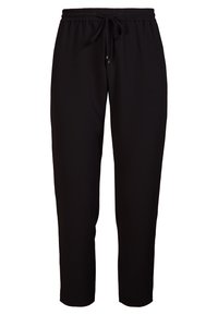 Zwarte sweatpants van een zachte stof met een elastische tailleband en een verstelbare koord. Heeft een relaxte pasvorm en taps toelopende pijpen.