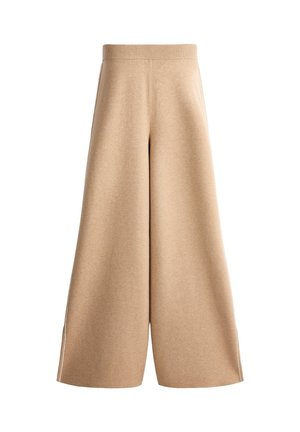 OYSHO, WIDE-LEG KNIT TROUSERS WITH PIPING AND SPLITS - Pantalon classique - camel