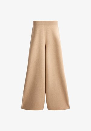 OYSHO, WIDE-LEG KNIT TROUSERS WITH PIPING AND SPLITS - Pantalon classique - camel