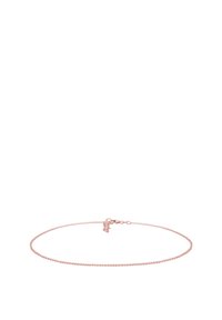 Colier subțire din aur roz, cu un design delicat, având mici mărgele rotunde și un închizător lobster pentru o fixare sigură.