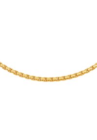 Collana in oro con anelli ovali intrecciati, superficie liscia e finitura lucida, adatta per abbigliamento casual o formale.