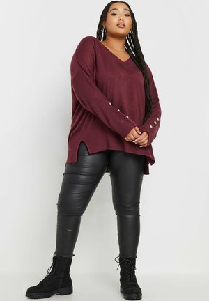 BUTTON SLEEVE - Stickad tröja - red