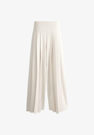 OYSHO, WIDE-LEG PIQUE TROUSERS PLEATS - Pantaloni - sand