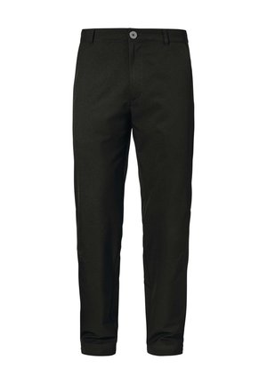 Schwarze, maßgeschneiderte Hosen aus einem glatten Stoff mit geradem Schnitt, ausgestattet mit einem Knopfverschluss und Seiten Taschen. Zeitloses Design, leichter Stoff.