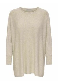 Pull beige à manches longues en maille avec encolure ronde et poignets côtelés, coupe ample, fabriqué par la marque ONLY.
