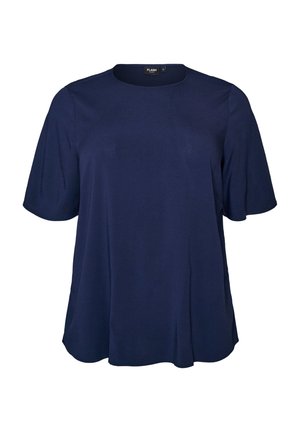 Zizzi, FLASH - BLUSE MIT KURZEN ÄRMELN UND RUNDHALSAUSSCHNITT - Μπλούζα - blau