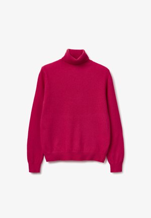 Fuchsia Pullover mit hohem Kragen, langen Ärmeln und einer weichen Textur; mit einem enganliegenden Saum und Bündchen für eine optimale Passform.