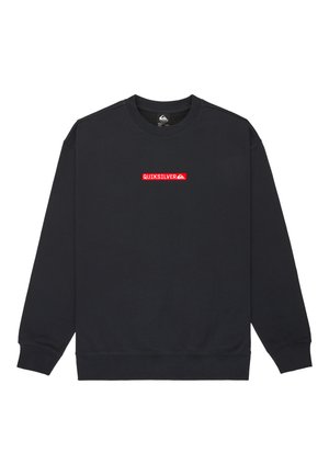 Schwarzer Kapuzenpullover aus einem Baumwoll-Mischgewebe, mit Rundhalsausschnitt und gerippten Bündchen, auf der Vorderseite mit einem auffälligen roten "QUIKSILVER"-Logo.