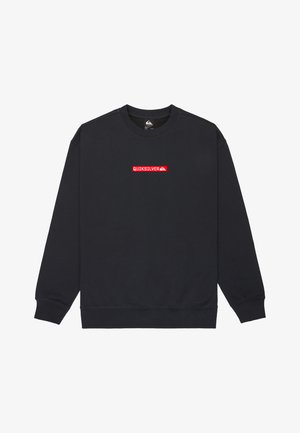 Czarny sweter z materiału mieszanki bawełnianej, z okrągłym dekoltem i ściągaczami, z wyrazistym czerwonym logo "QUIKSILVER" z przodu.