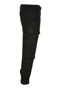 Černé cargo kalhoty vyrobené z bavlny se slim fit střihem, s několika bočními kapsami a úzkými manžetami pro moderní vzhled.