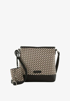 Torebka na ramię w beżowo-brązowym plecionym wzorze z czarnym teksturowanym dnem. Posiada regulowany pasek oraz małą pasującą saszetkę.