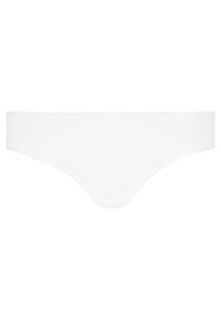 Tanga blanca hecha de una tela suave. Presenta un diseño sin costuras con una cinturilla elástica suave. Construcción minimalista y ligera.