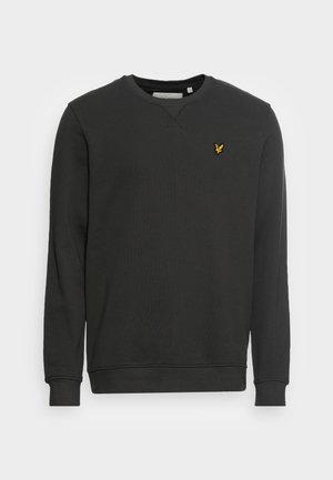Sweatshirt preto feito em mistura de algodão, com decote redondo e punhos canelados, apresentando um pequeno logótipo amarelo bordado no peito.