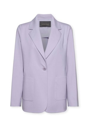 Blazer lilla con colletto a revers con intaglio, chiusura con un bottone e due tasche frontali. Tessuto liscio con vestibilità sagomata.