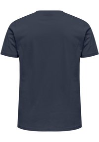 Navyblauw katoen t-shirt met een klassieke ronde hals, korte mouwen en een gladde textuur. Geen patronen of logo's zichtbaar.