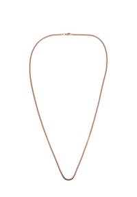 Collar de metal en oro rosa con un diseño de cadena delicada, que presenta un brillo sutil y un cierre de enganche seguro.