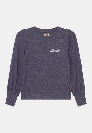 Mørkelilla langærmet sweatshirt med puffede skuldre, ribstrikkede ærmeafslutninger og hvidt "Levi's" logo på venstre bryst.
