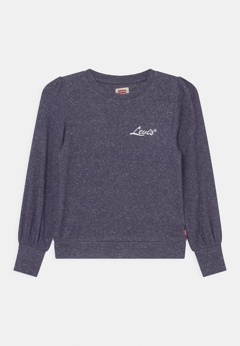 Sweat-shirt à manches longues violet foncé avec épaules bouffantes, poignets côtelés et logo blanc "Levi's" sur la poitrine gauche.
