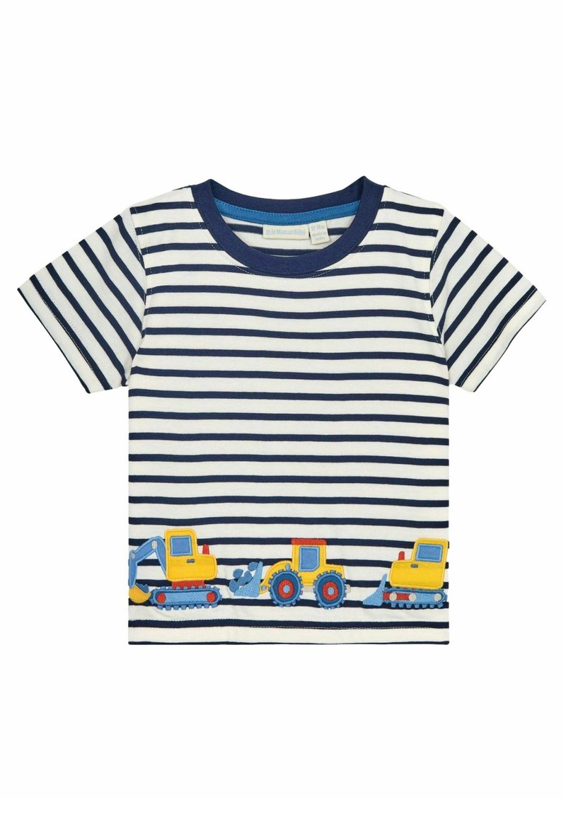 JoJo Maman Bébé DIGGER APPLIQUE REGULAR FIT - Apdrukāts T-krekls - ecru navy stripe digger