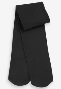 Écharpe noire, en tissu doux, avec une texture lisse et une forme rectangulaire aux extrémités arrondies, pliée en haut pour le rangement.