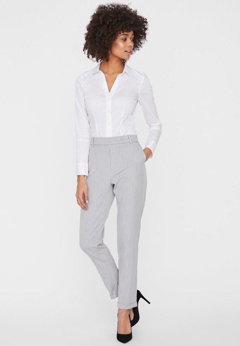 Pantaloni VERO MODA Vmeva Hr Loose Paperbag – Grigio Mélange, Vita Alta Con Fascia, Taglia W33/L32