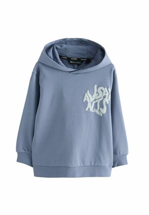 Felpa blu con cappuccio in morbido cotone, caratterizzata da un logo bianco testurizzato sul petto e polsini e orlo a coste. Design dalla vestibilità comoda.
