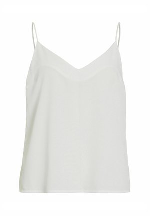 Witte camisole met dunne bandjes, V-hals en een gladde, zachte textuur. Eenvoudig ontwerp zonder patronen of versieringen.