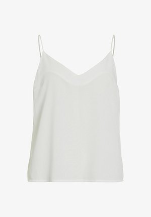 Witte camisole met dunne bandjes, V-hals en een gladde, zachte textuur. Eenvoudig ontwerp zonder patronen of versieringen.