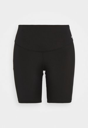 Black high-waist fitted athletic shorts with a small white Nike logo on the left hip, shown against a plain white background.