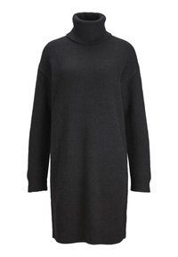 Vestito a maglia nero con collo alto realizzato in un tessuto morbido, dotato di maniche lunghe, vestibilità rilassata e polsini e orlo a coste.