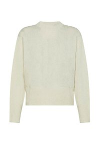 Maglione beige chiaro con maniche lunghe, polsini e orlo a coste, tessuto a maglia testurizzato, dotato di scollatura rotonda e design morbido.