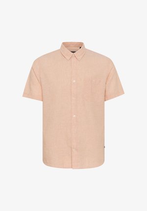 Short-sleeve, button-up shirt in light pink linen with a single chest pocket and natural buttons. Smooth texture with a casual fit.