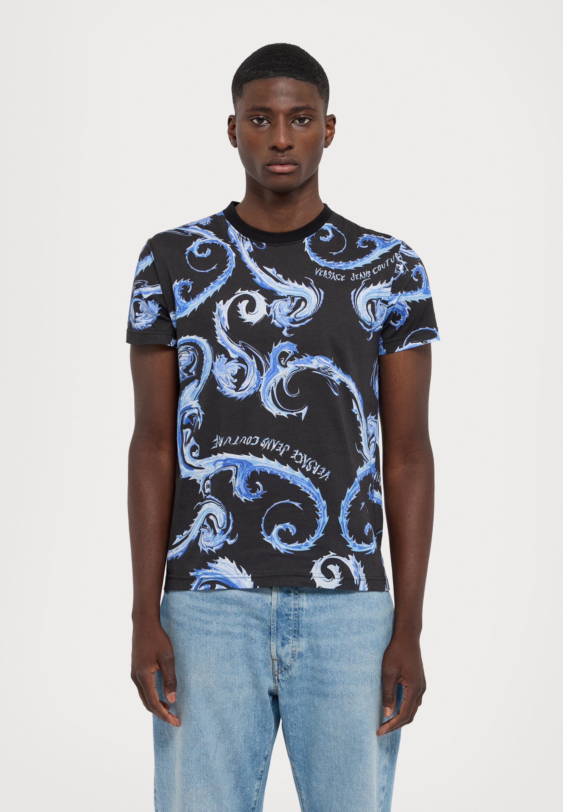 Versace Jeans Couture CHROMO - Print T-shirt - black/royal