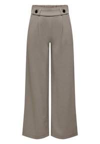 Taupe wijde benen broeken met een hoge taille, voorzien van een dubbele knoopdetail en subtiele plooien aan de voorkant.