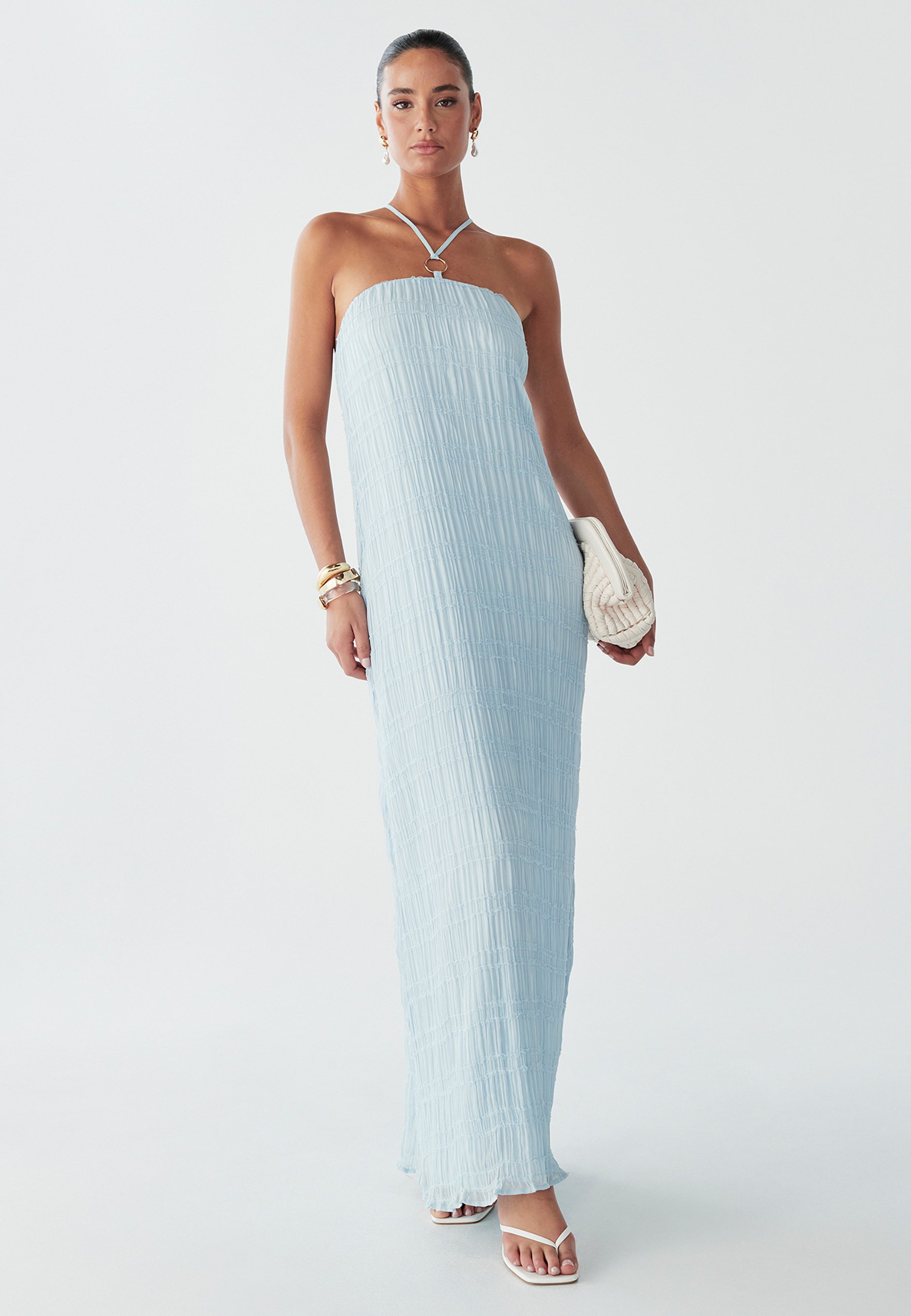 strapless open back dress Strapless Silk Embroidered Maxi Dress in Pastel Yellow main image 1
