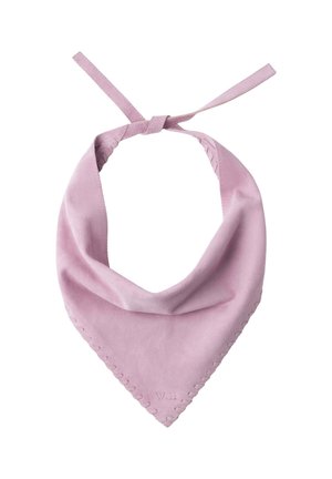 Leichtes mauvefarbenes, weiches, dreieckiges Stoffbandana mit abgesteppten Kanten und verstellbarem Bindverschluss oben.