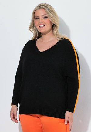MIAMODA PULLOVER, BEQUEMER FIT, RAGLANÄRMEL, FARBIGES PIPING - Striktrøje - black