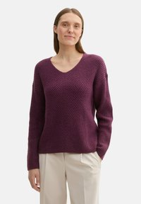 TOM TAILOR MIT V-AUSSCHNITT - Maglione - black berry melange